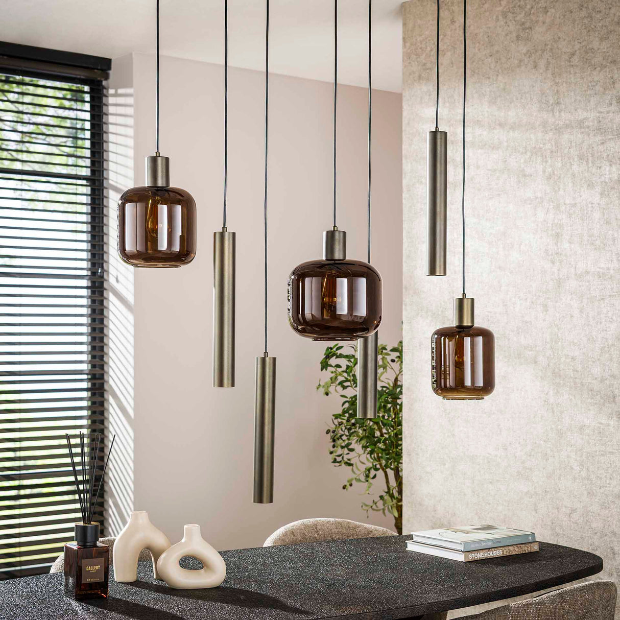 Suspension Dax 7 lumières marron 105 cm