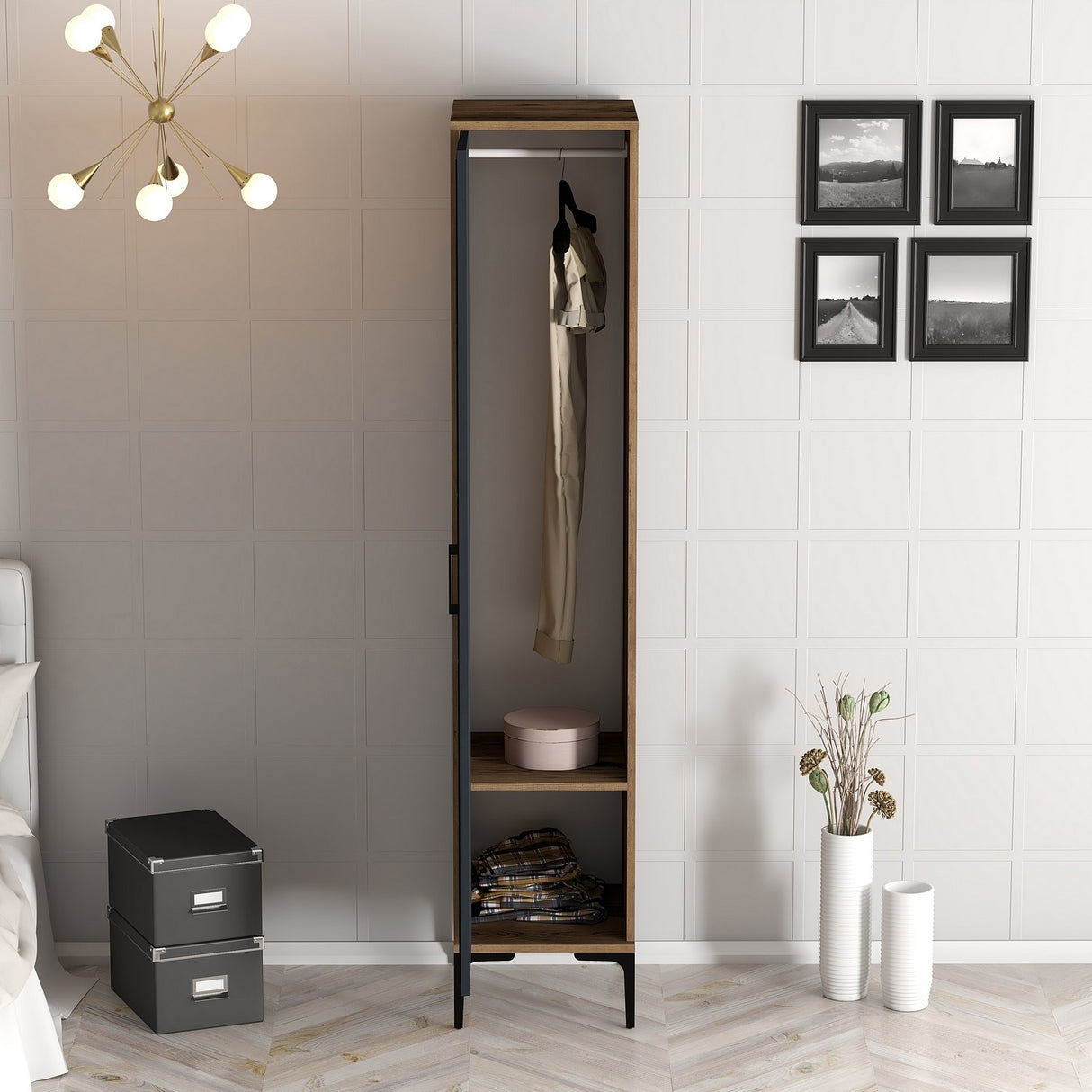 Kledingkasten - Kledingkast Kumual S Walnoot Antraciet Melamine 40x47,5x201,4 cm - Dimehouse