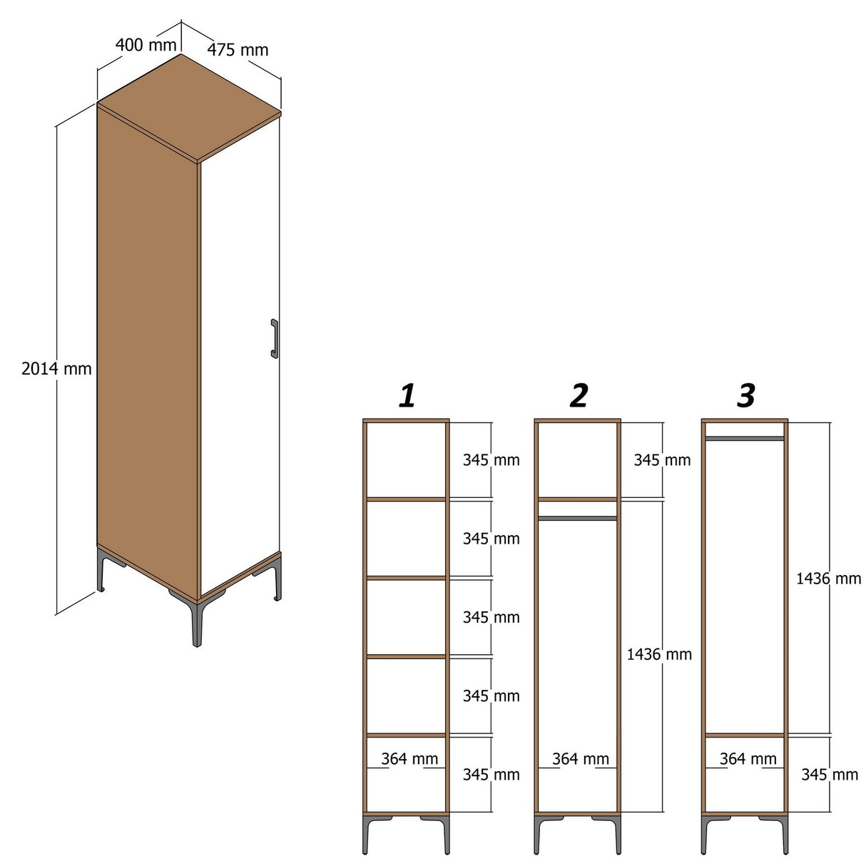 Kledingkasten - Kledingkast Kumual S Walnoot Wit Melamine 40x47,5x201,4 cm - Dimehouse