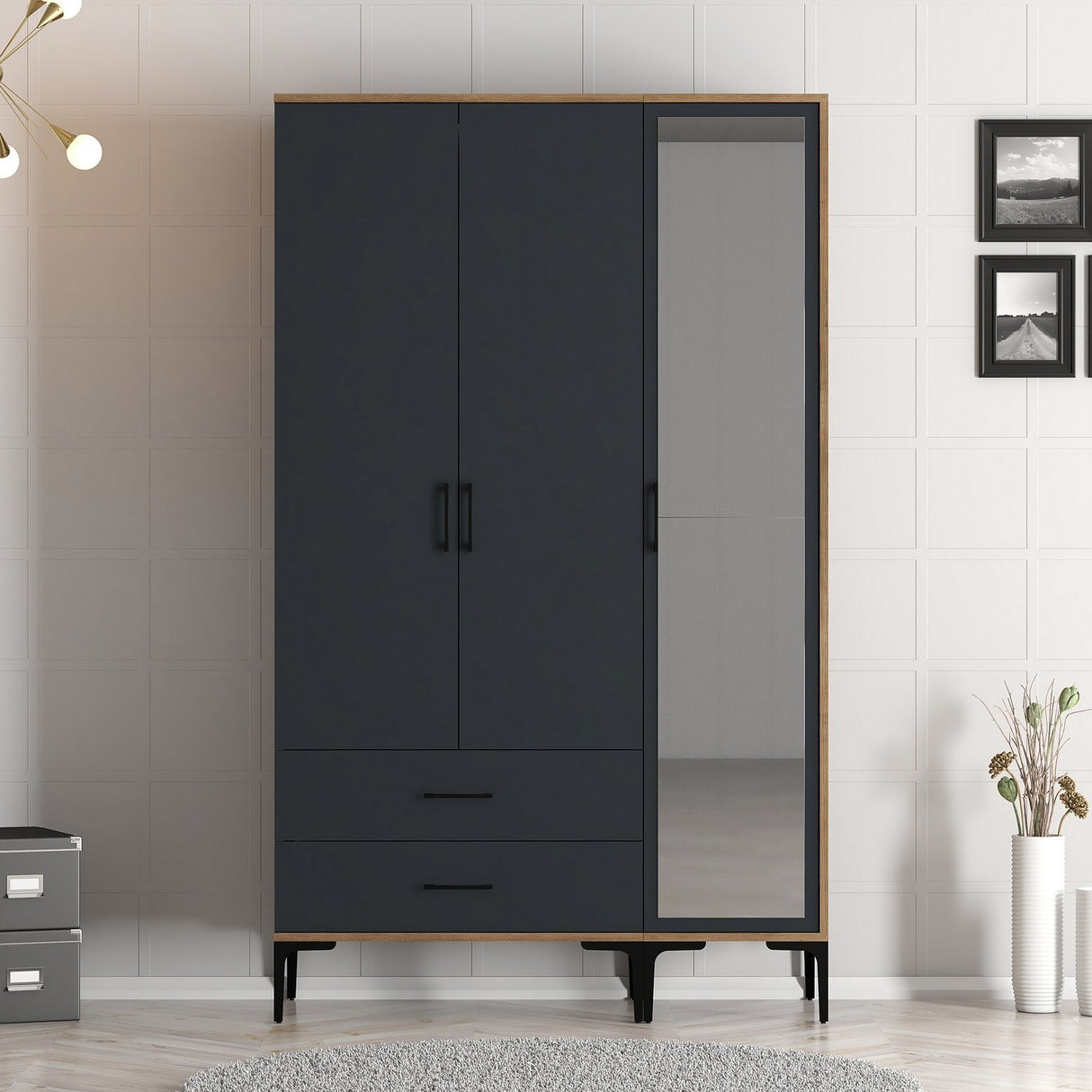Kledingkasten - Kledingkast Kumual RT Walnoot Antraciet Melamine 120x47,5x201,4 cm - Dimehouse