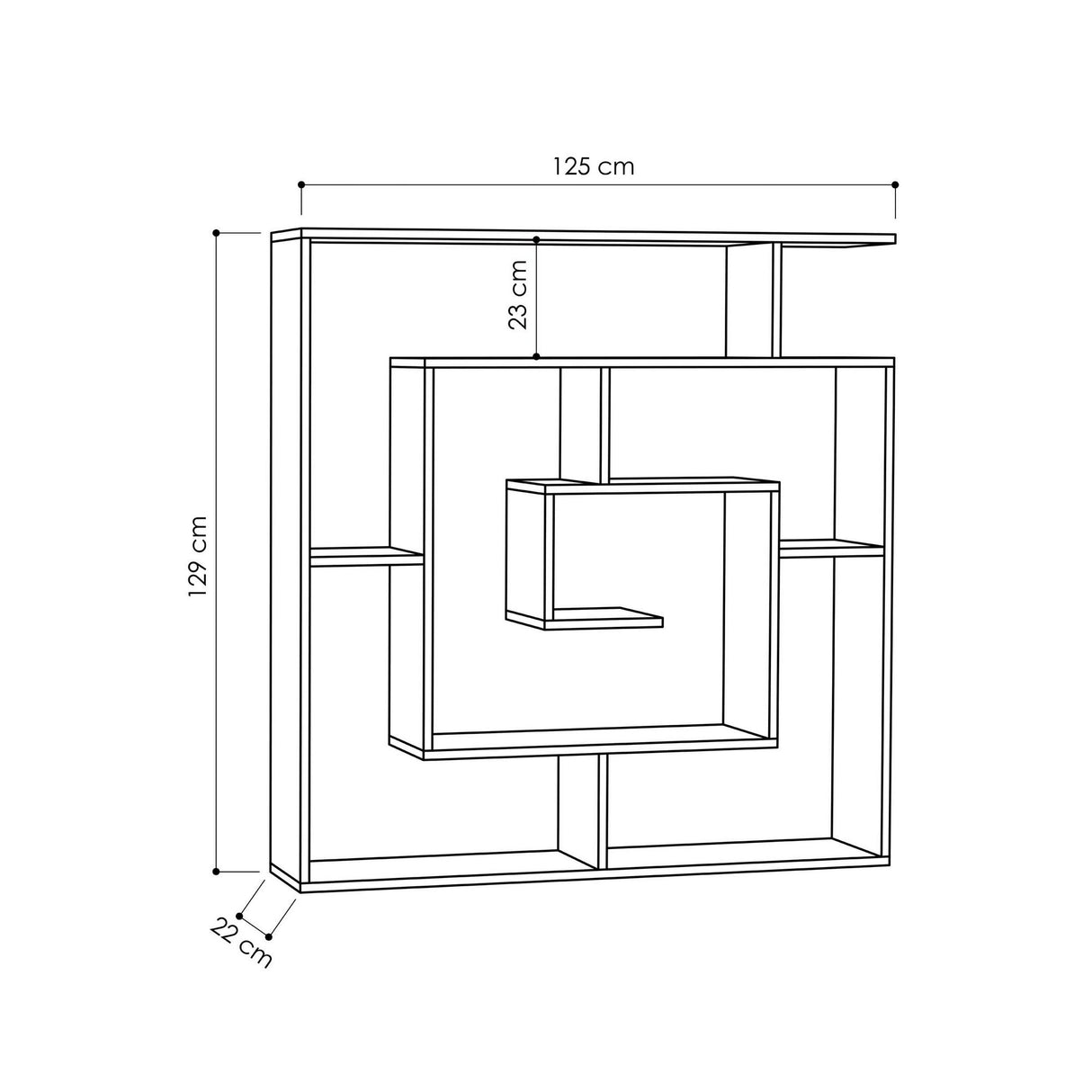 Boekenkasten - Boekenkast Maze Antraciet Melamine 125x129x22 cm - Dimehouse