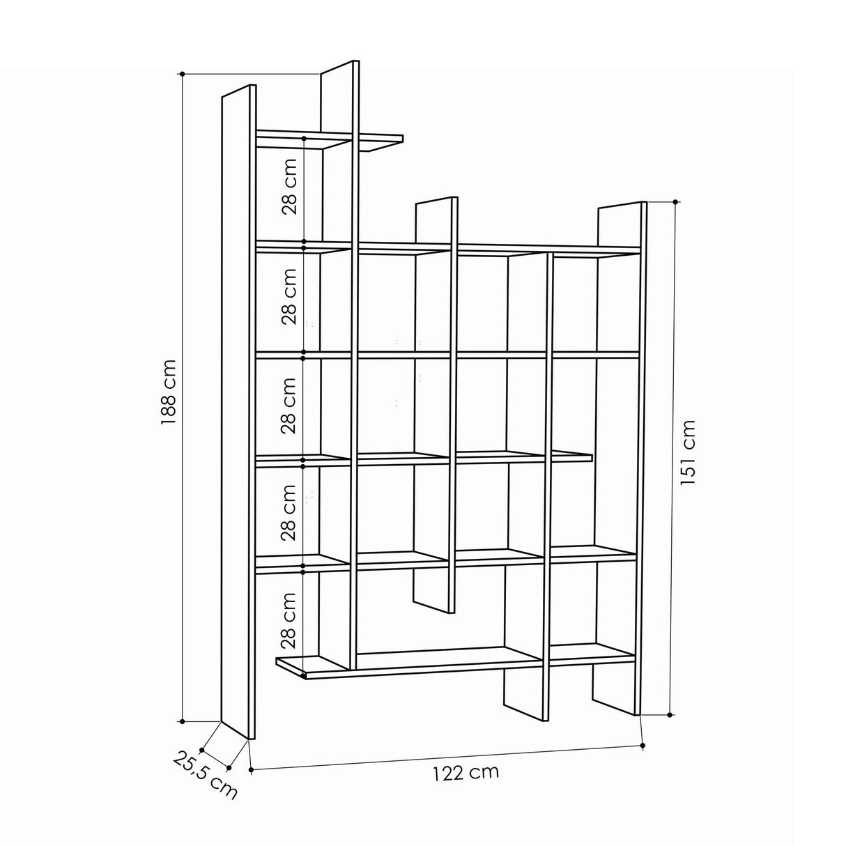 Boekenkasten - Boekenkast eikenlook melamine Manco 122x188x25,5 cm - Dimehouse