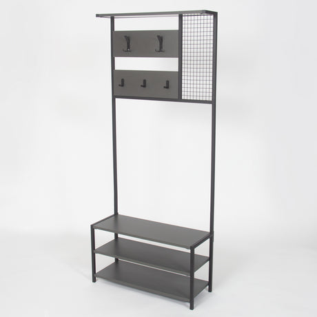 Meuble de rangement Porte-manteau Anthracite Mélamine Novad - Avec étagères