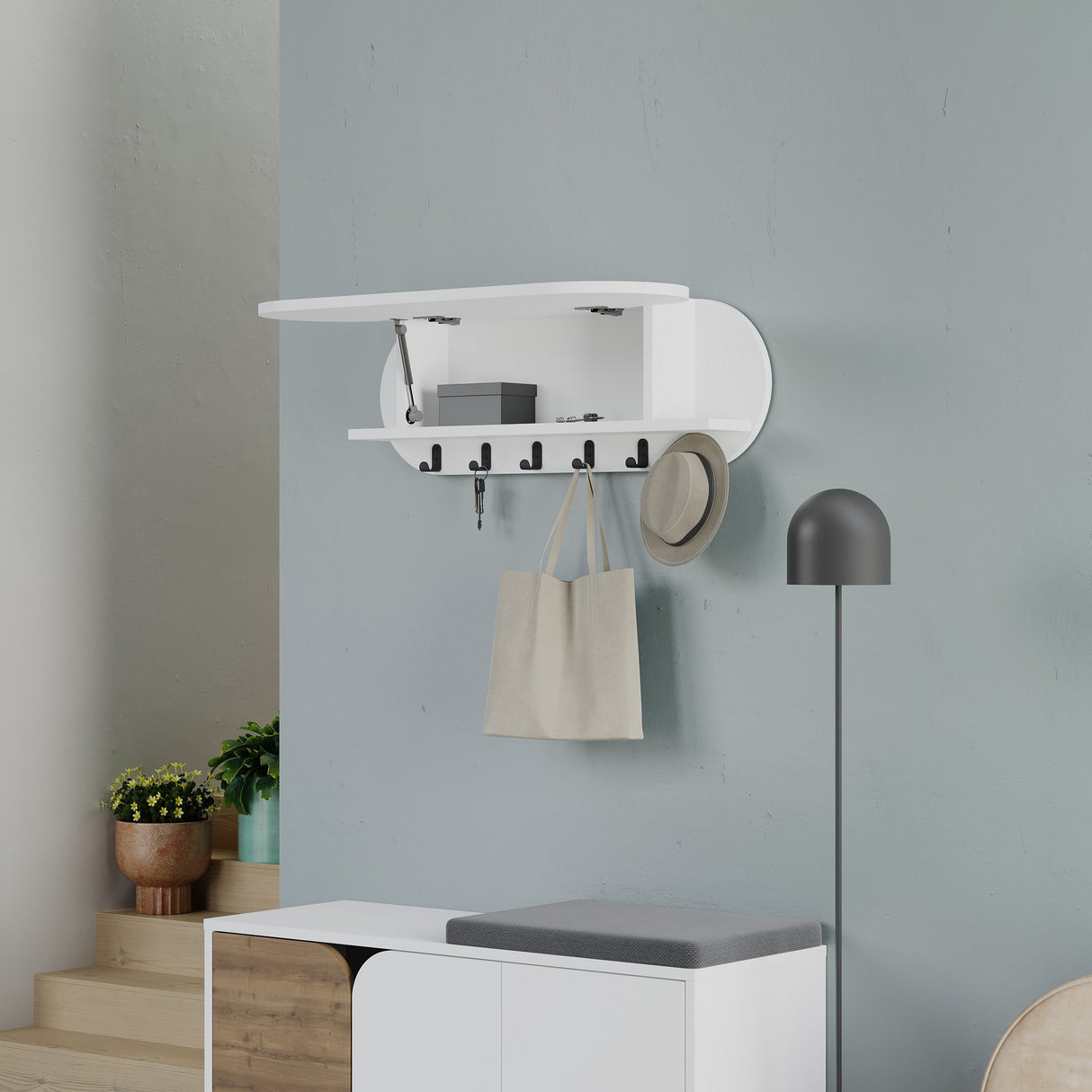 Porte-manteau Blanc - Mélamine - Avec Compartiment