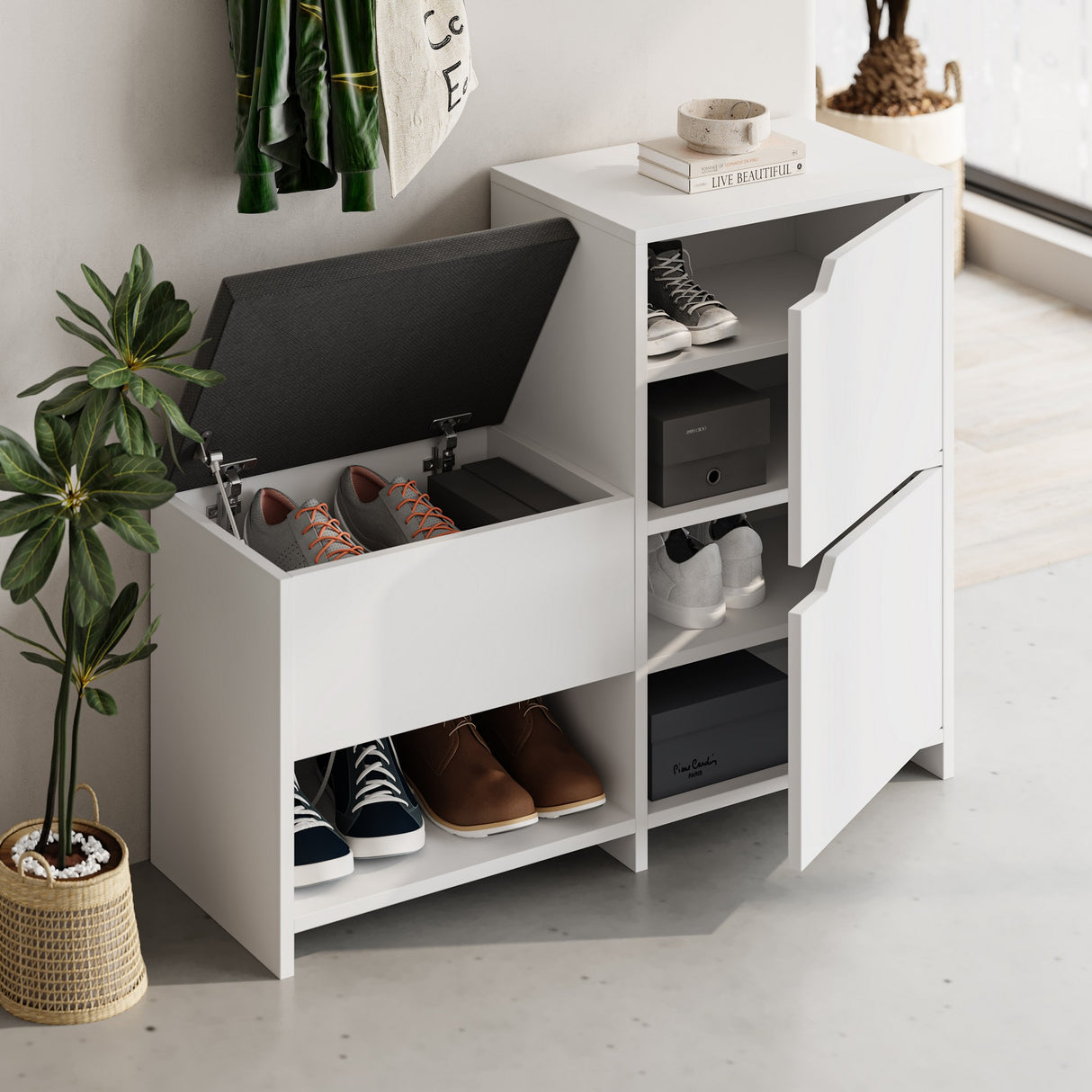 Schoenenkasten - Schoenenkast Haven Wit Melamine 101,5x80,5x35,5 cm - Dimehouse