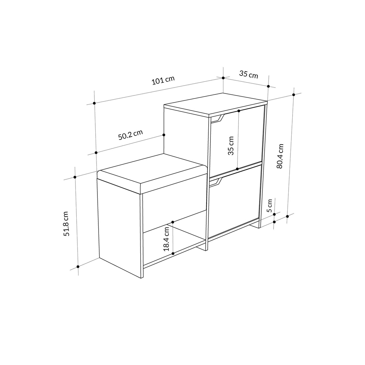 Schoenenkasten - Schoenenkast Haven Wit Melamine 101,5x80,5x35,5 cm - Dimehouse