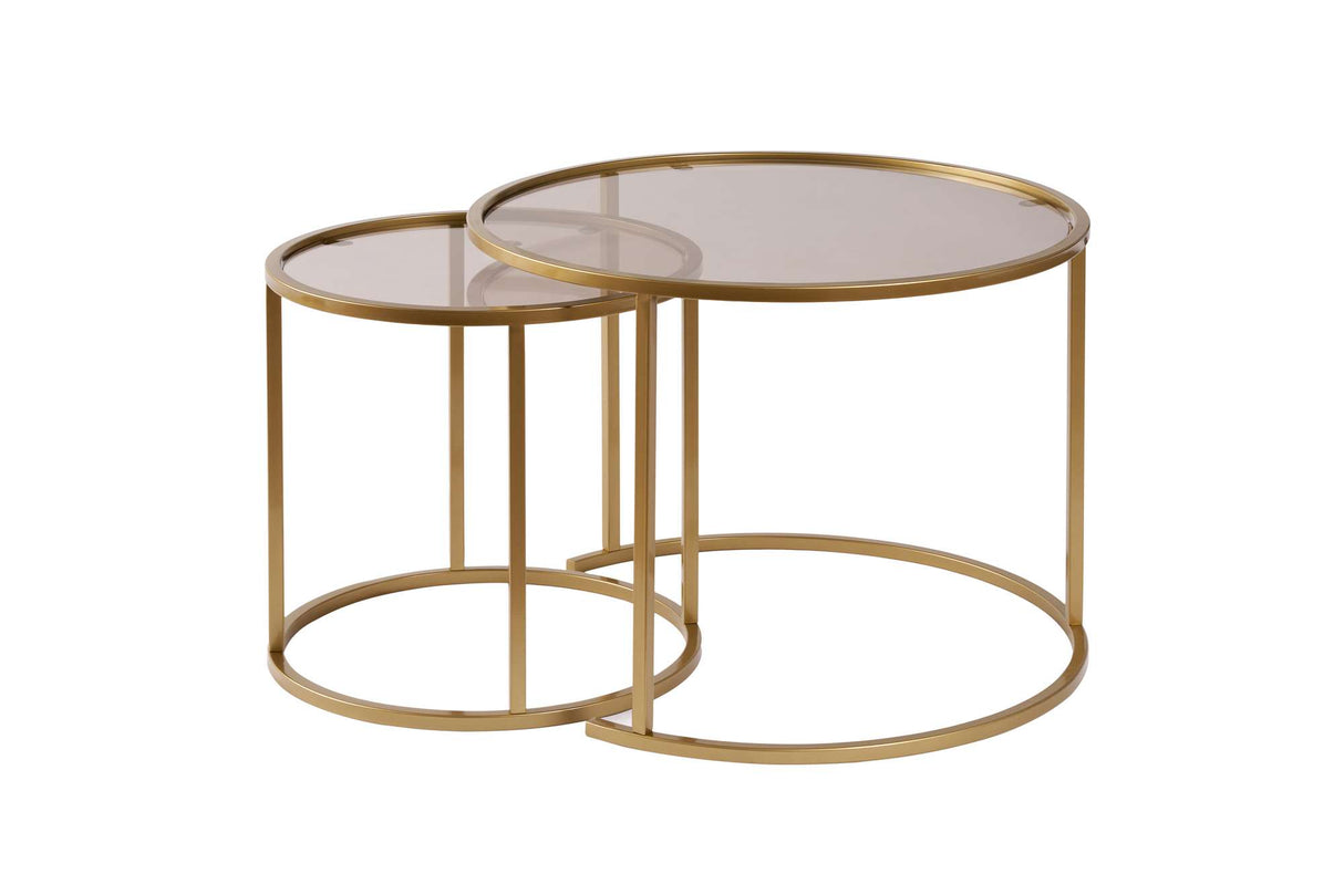 Ensemble de tables basses rondes modernes de 2 Uru Or - Verre Bronze - 60/42 cm