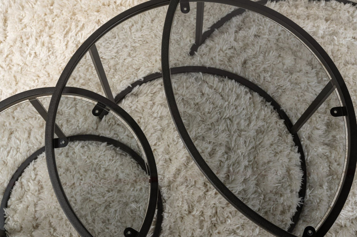 Ensemble de tables basses modernes de 3 Uru Noir - Verre Gris - 80/60/42 cm