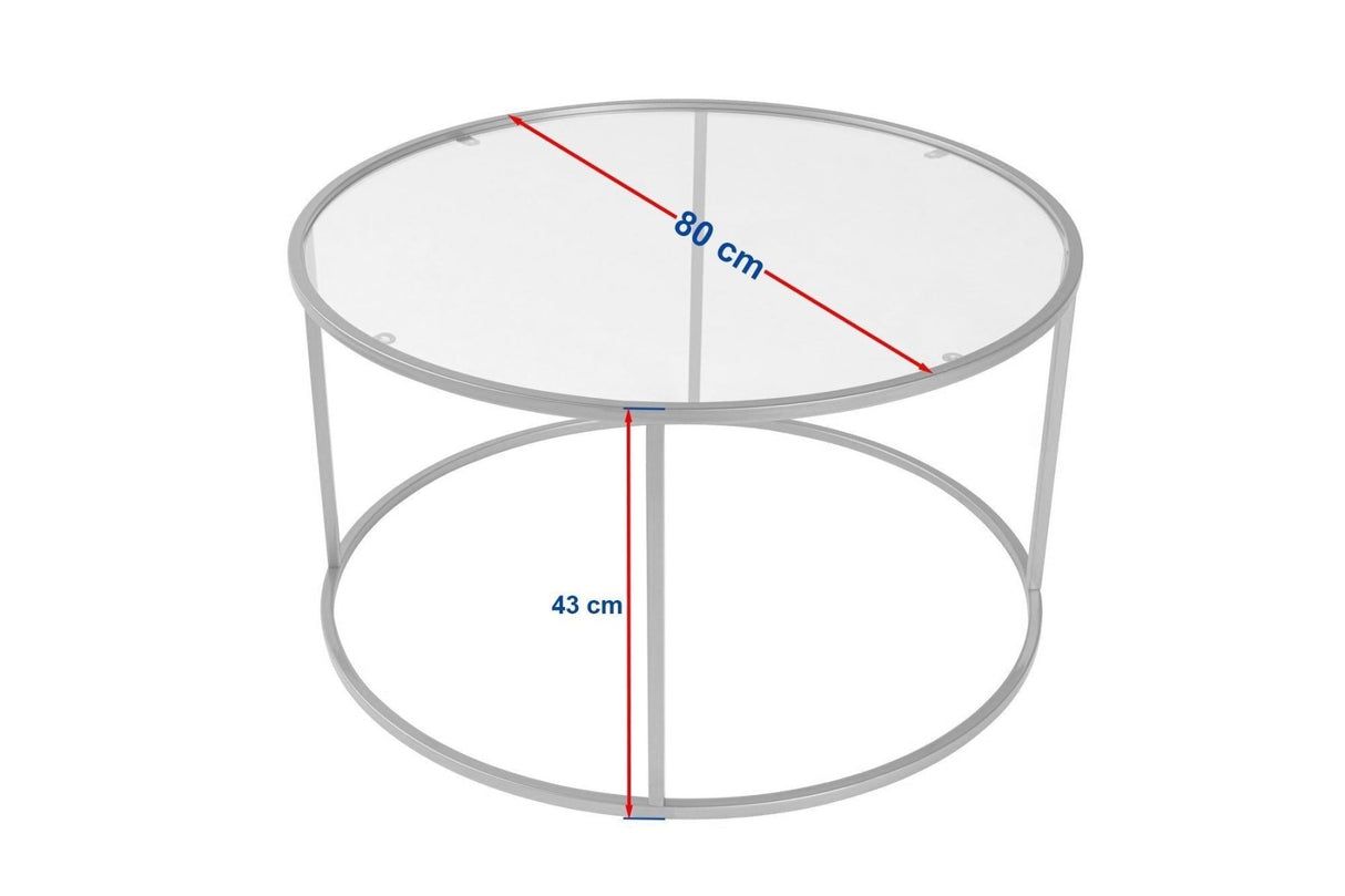 Table basse ronde moderne Uru Noir - Verre Gris - 80 cm