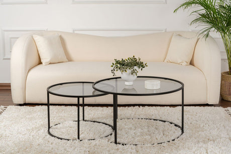Ensemble de tables basses rondes modernes Uru Noir - Verre Gris - 80/60 cm