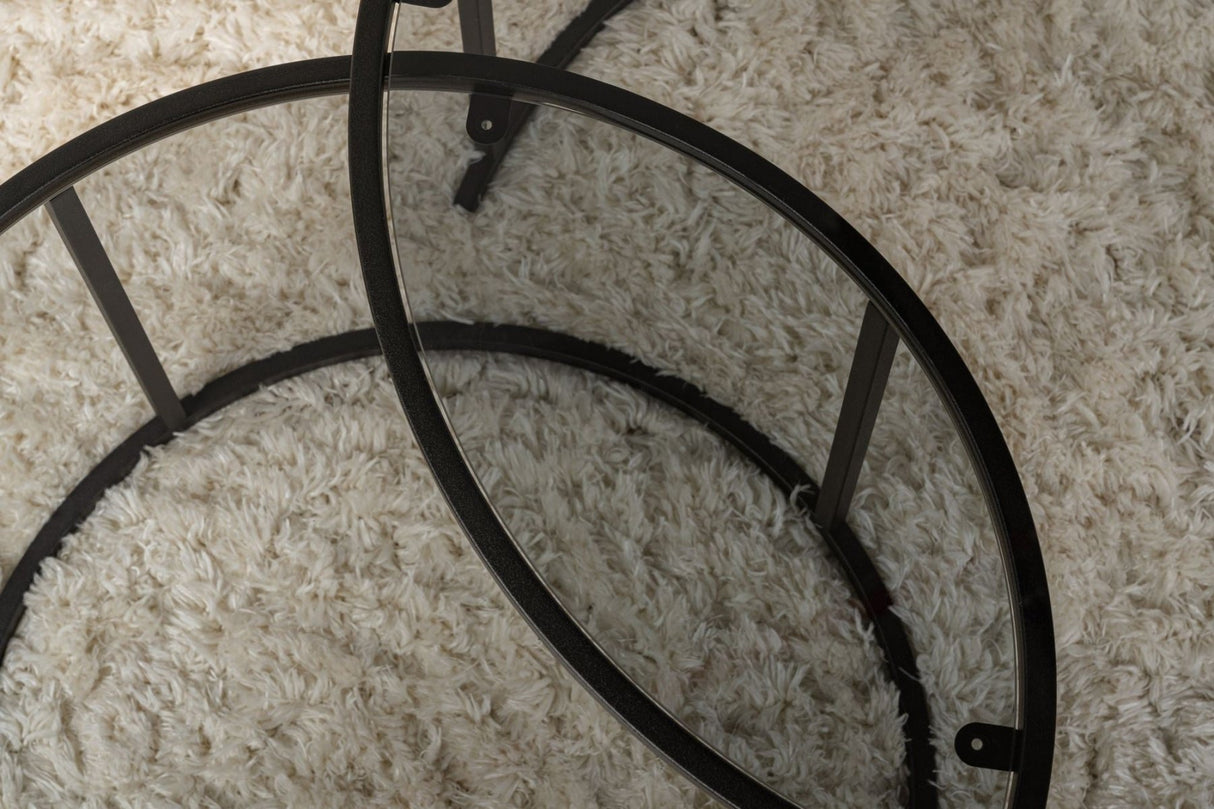 Ensemble de tables basses rondes modernes Uru Noir - Verre Gris - 80/60 cm