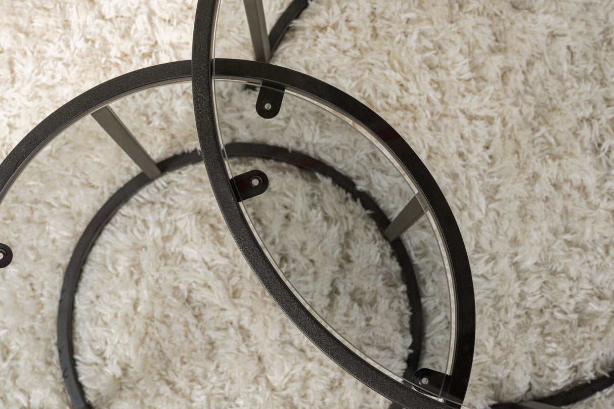 Ensemble de tables basses rondes modernes Uru Noir - Verre gris - 60/42 cm