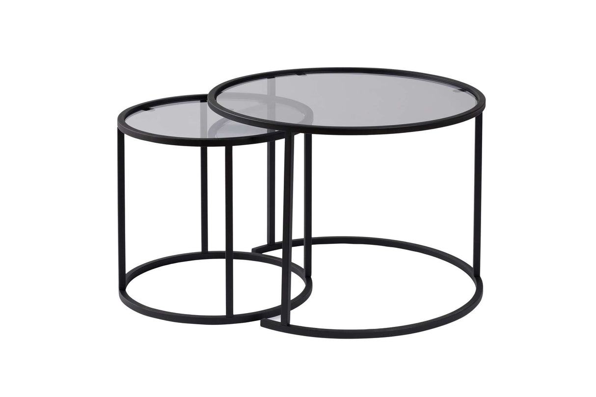Ensemble de tables basses rondes modernes Uru Noir - Verre gris - 60/42 cm