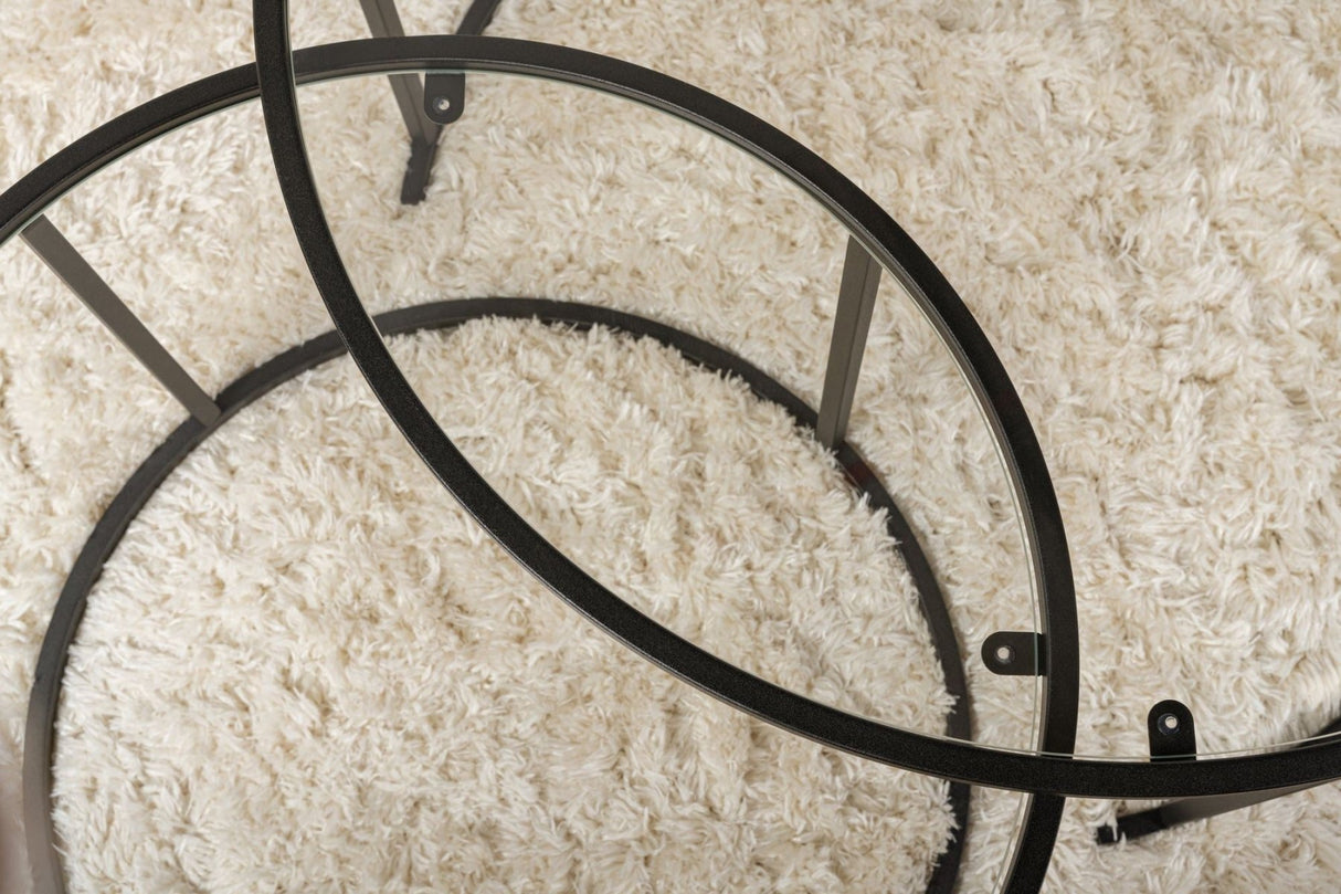 Ensemble de Tables Basses Rondes Modernes de 2 Uru Noir - Verre Transparent - 80/60 cm