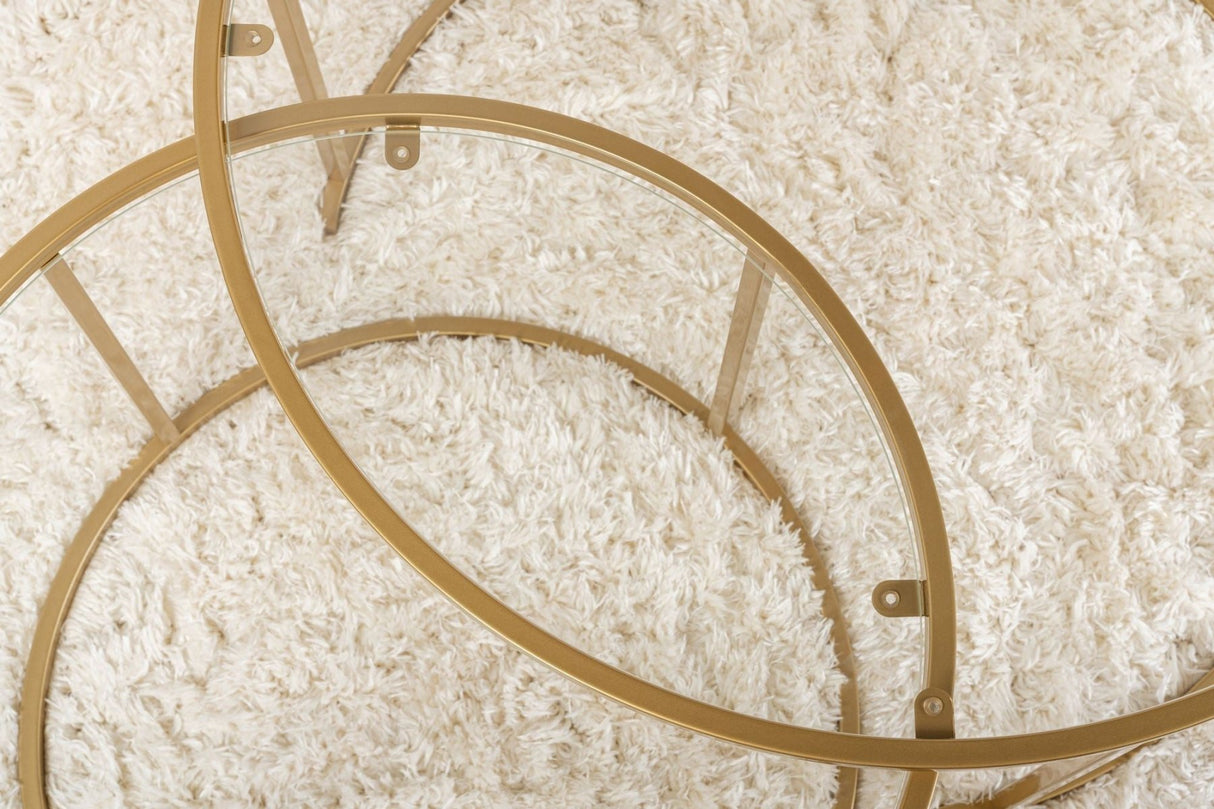 Ensemble de tables basses rondes modernes Uru Or - Verre transparent - 80/60 cm