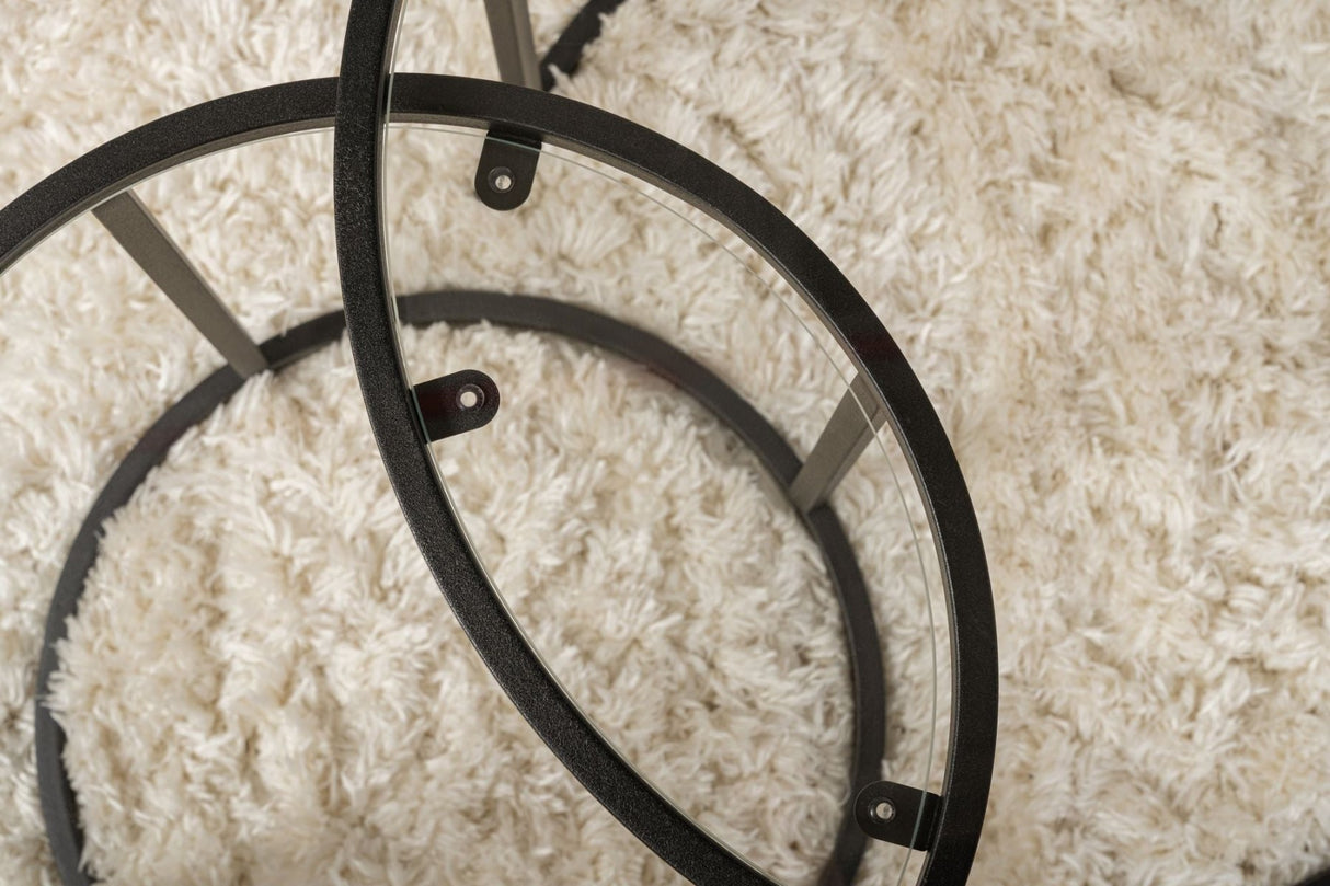 Ensemble de tables basses rondes modernes de 2 Uru Noir - Verre transparent - 60/42 cm