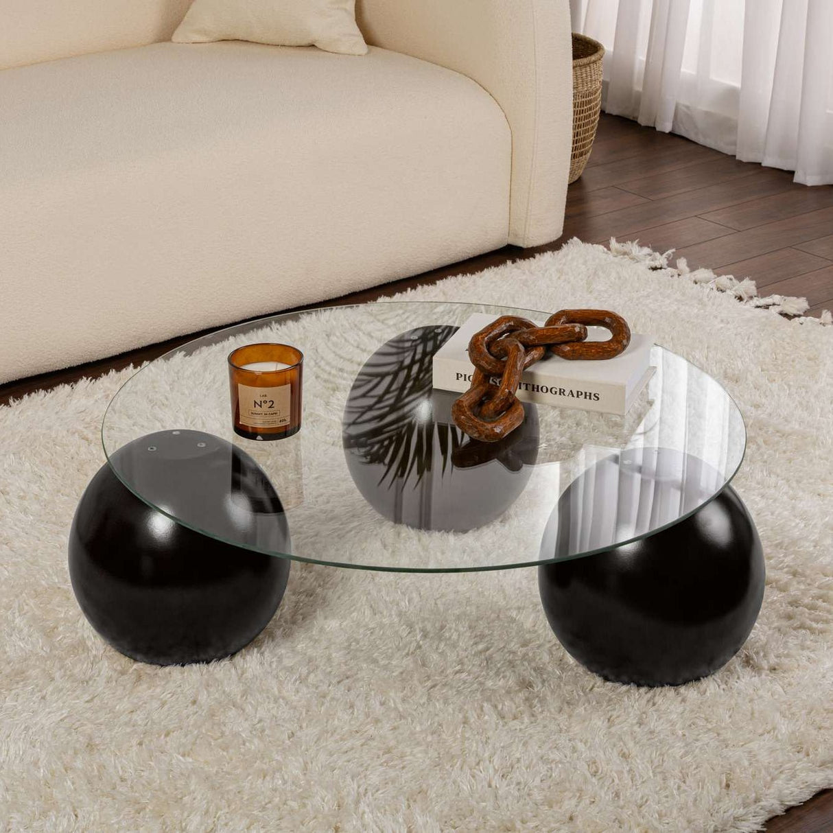 Table basse Miro noire et transparente 85x85 cm en verre trempé Verre trempé noir transparent