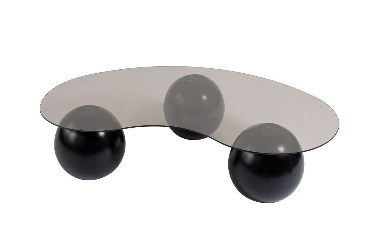 Table basse bio verre teinté bronze pieds boule noir Sphère 120x70 cm
