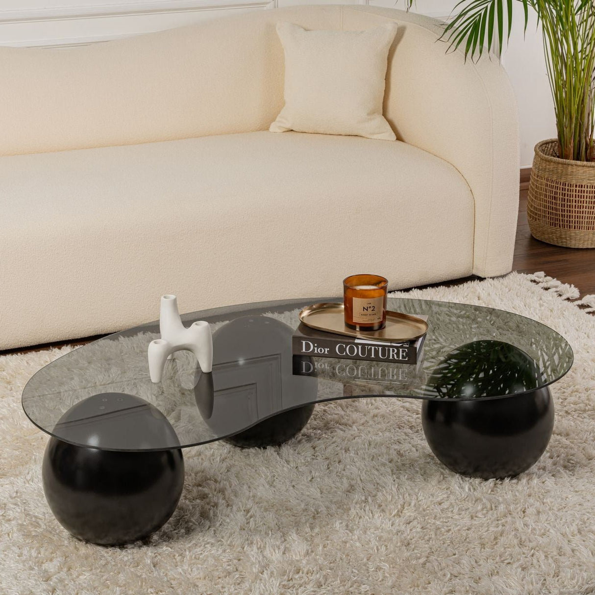 Table basse Sphere 120x70x30 cm Noir Gris Verre trempé