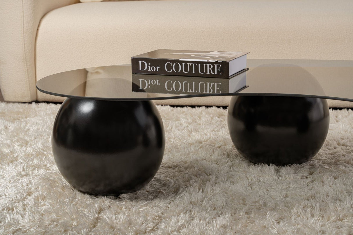 Table basse Sphere 120x70x30 cm Noir Gris Verre trempé