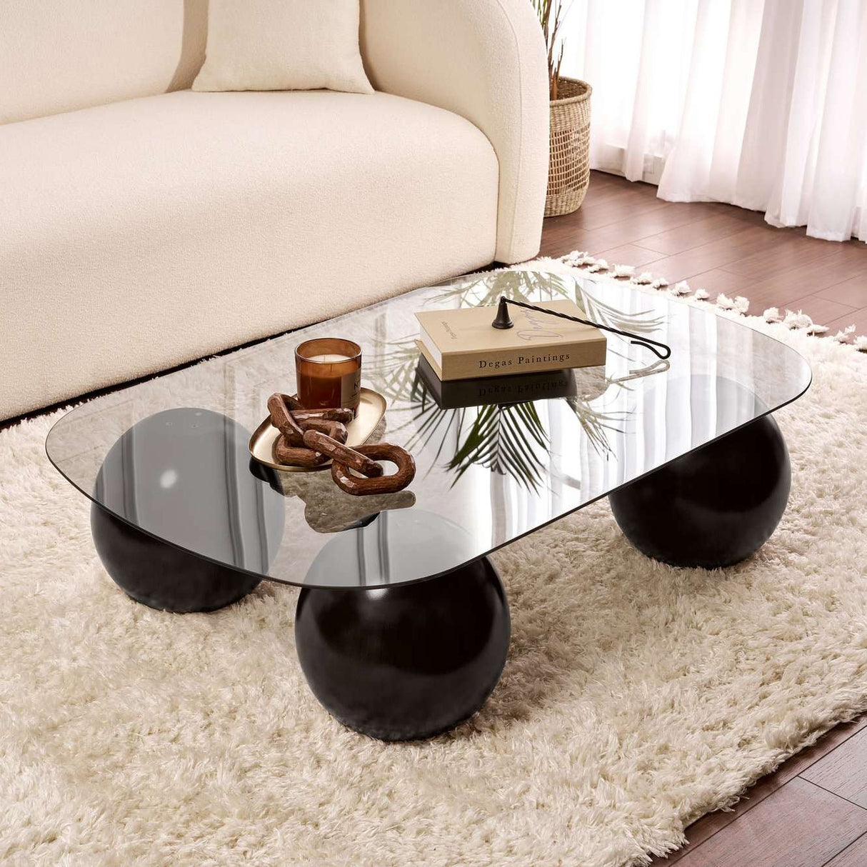 Table basse Evara 118x75x30 cm Verre trempé noir et gris Gris noir Verre trempé