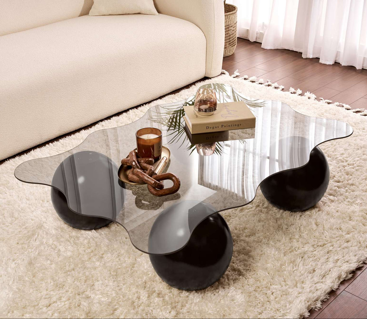 Table basse Noxa noire et grise 120x80 cm Verre trempé