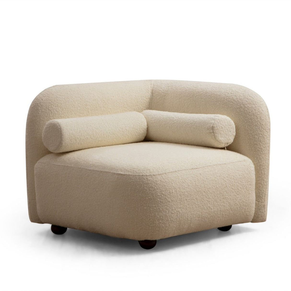Fauteuil Japandi bouclé beige avec pied en noyer Victoria
