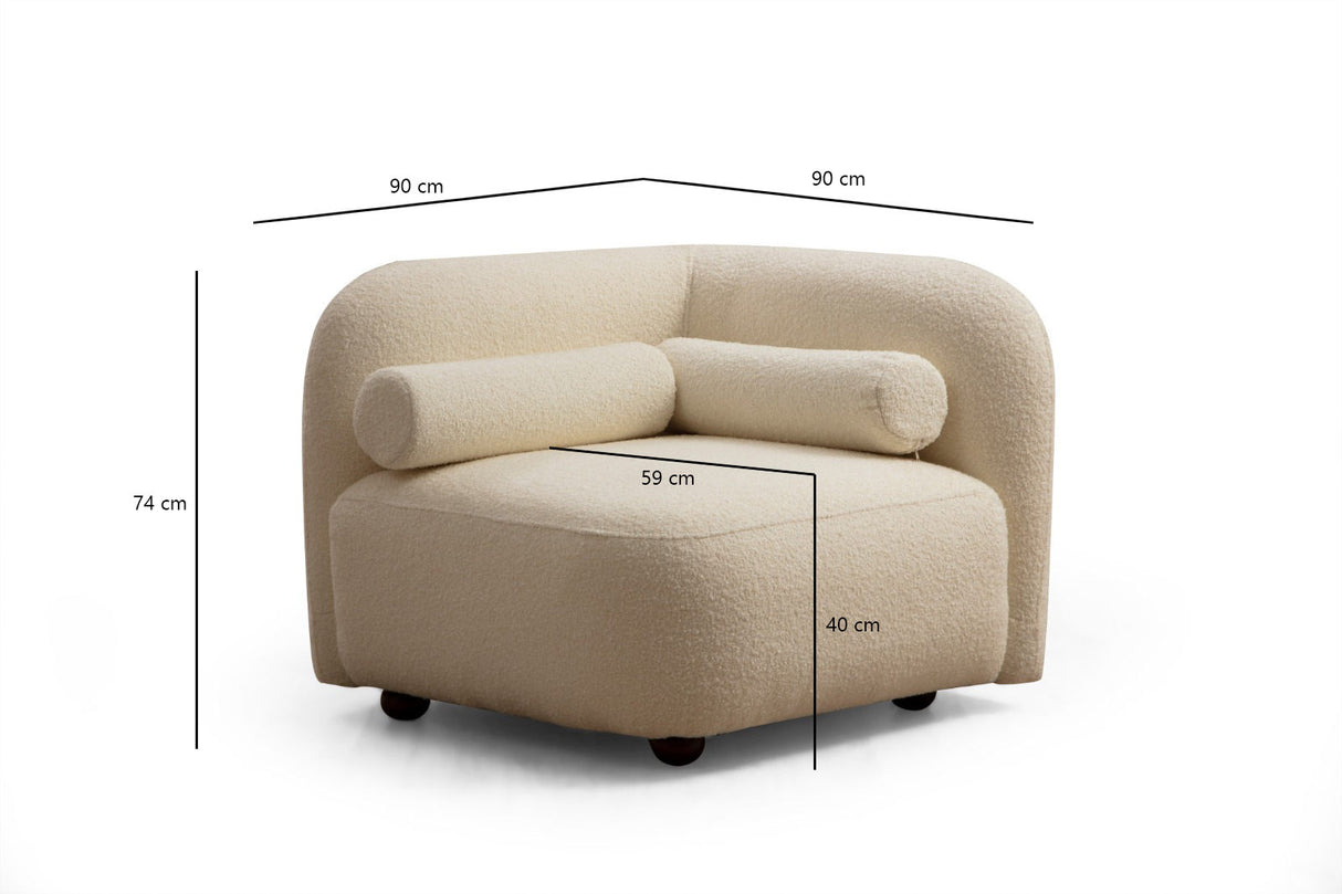 Fauteuil Japandi bouclé beige avec pied en noyer Victoria