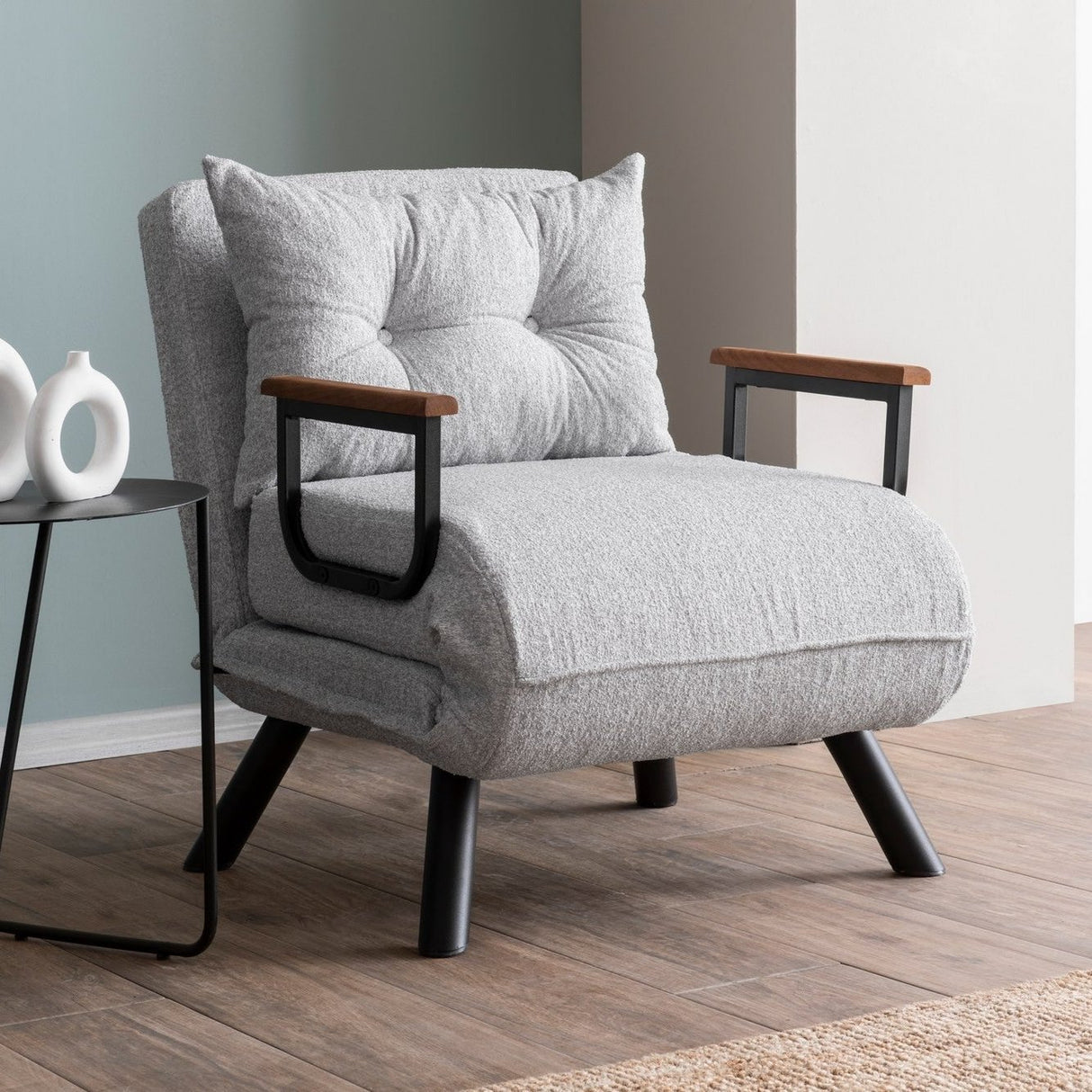 Fauteuil de sommeil Sando en tissu teddy gris