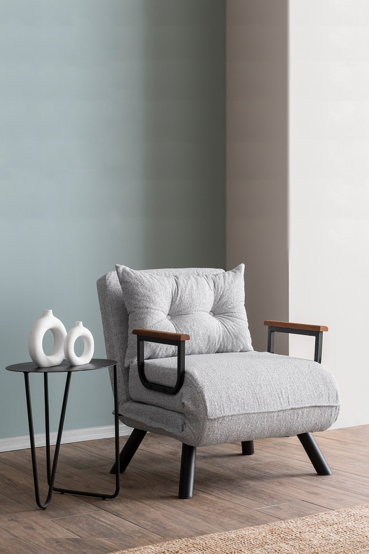 Fauteuil de sommeil Sando en tissu teddy gris