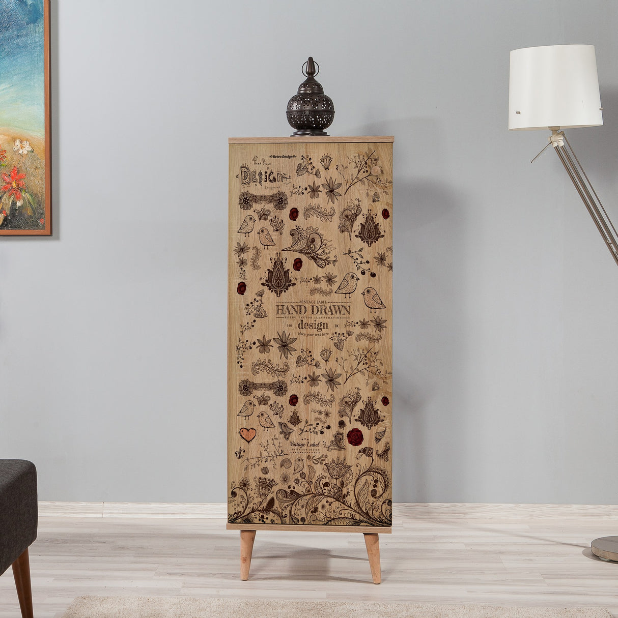 Schoenenkasten - Schoenenkast Filinta Sonoma Eik Tekening Melamine 50x135x38 cm - Dimehouse