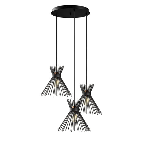 Suspension 3 lumières Échelonnée Noir Métal Lyric