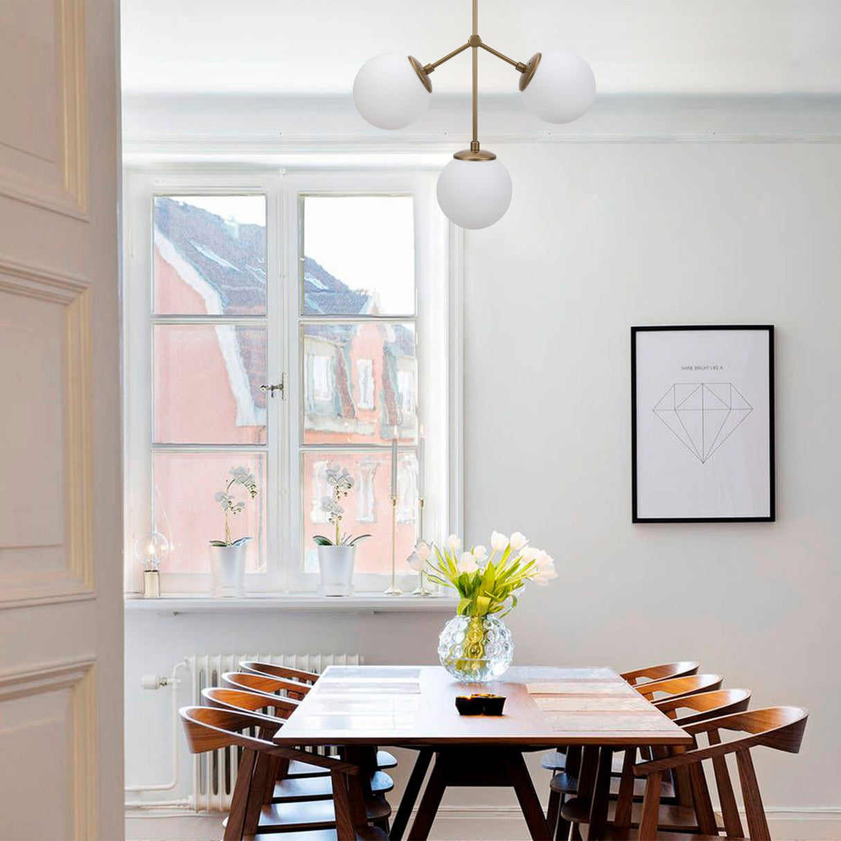 Suspension 3 lumières Verre Blanc Polaris