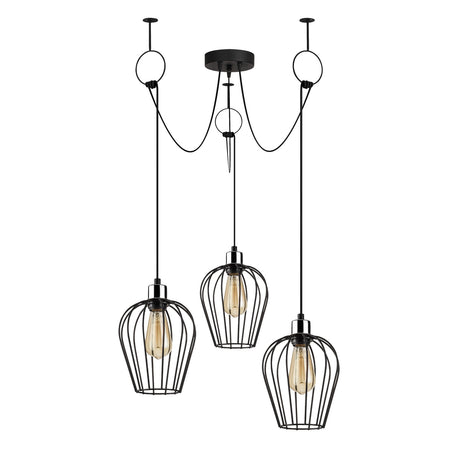 Suspension 3 lumières Réglable Noir Métal Predator