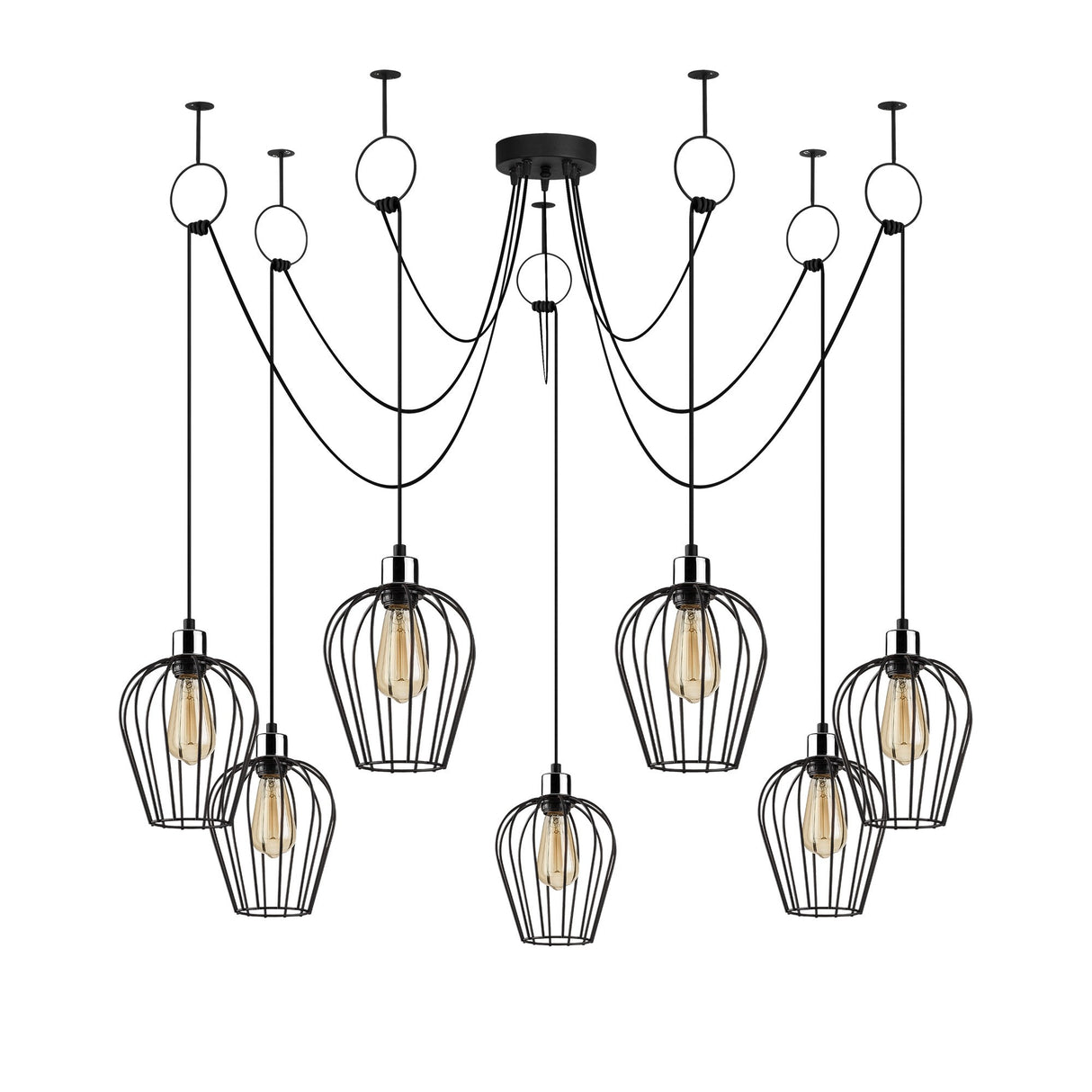 Suspension 7 lumières Noir Métal Predator
