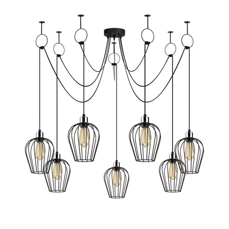 Suspension 7 lumières Noir Métal Predator
