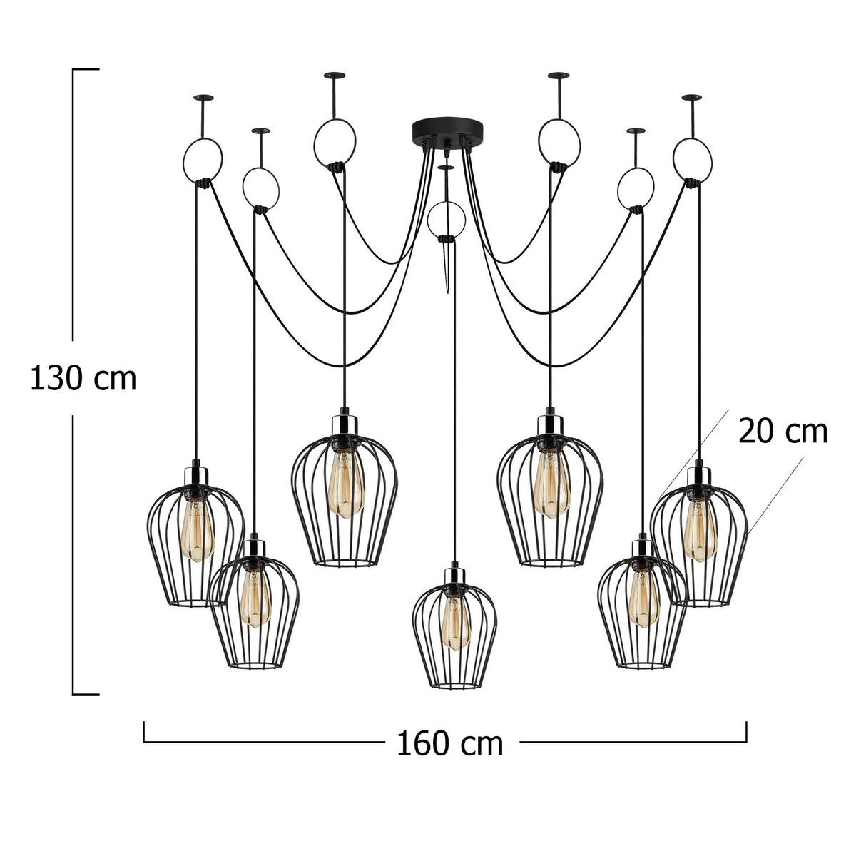 Suspension 7 lumières Noir Métal Predator