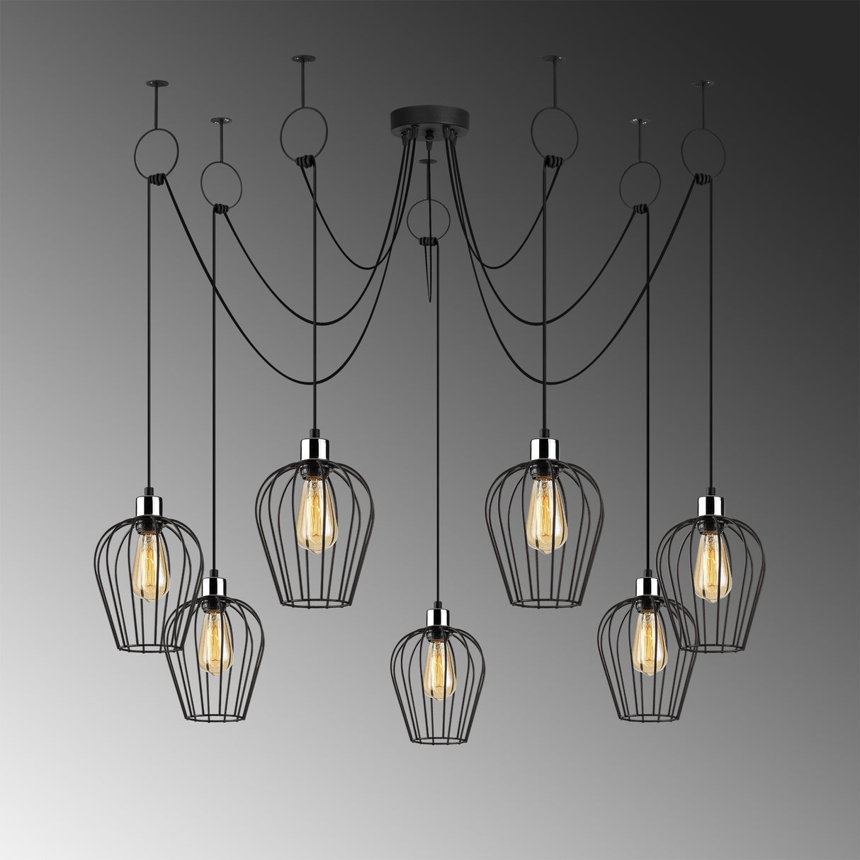 Suspension 7 lumières Noir Métal Predator