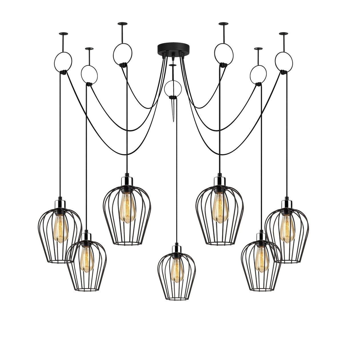 Suspension 7 lumières Noir Métal Predator