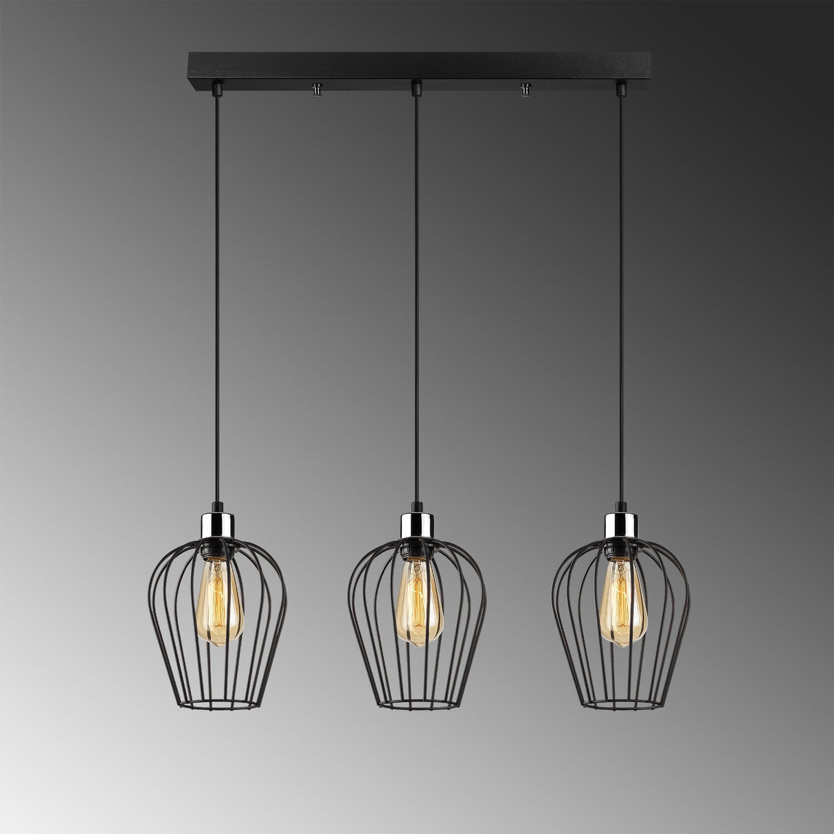 Suspension 3 lumières Noir Métal Predator