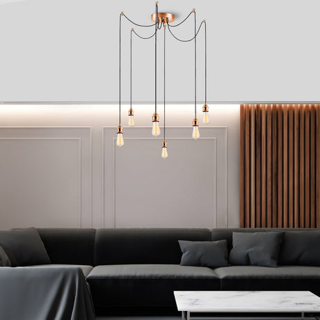 Suspension 6 lumières en métal couleur cuivre Maris