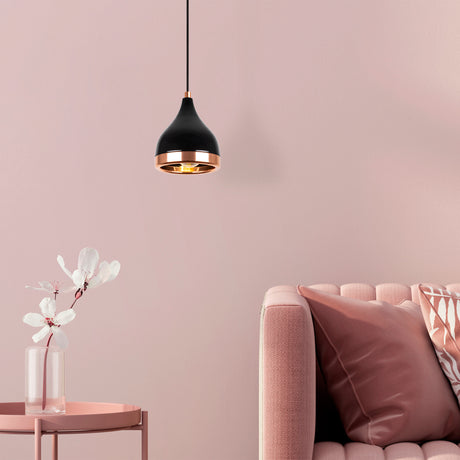 Suspension 1-lampe Noir Cuivre Rond Métal Prise