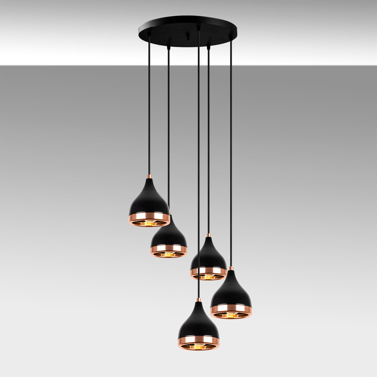 Suspension 5 lumières Échelonnée Noir Cuivre Métal Prise