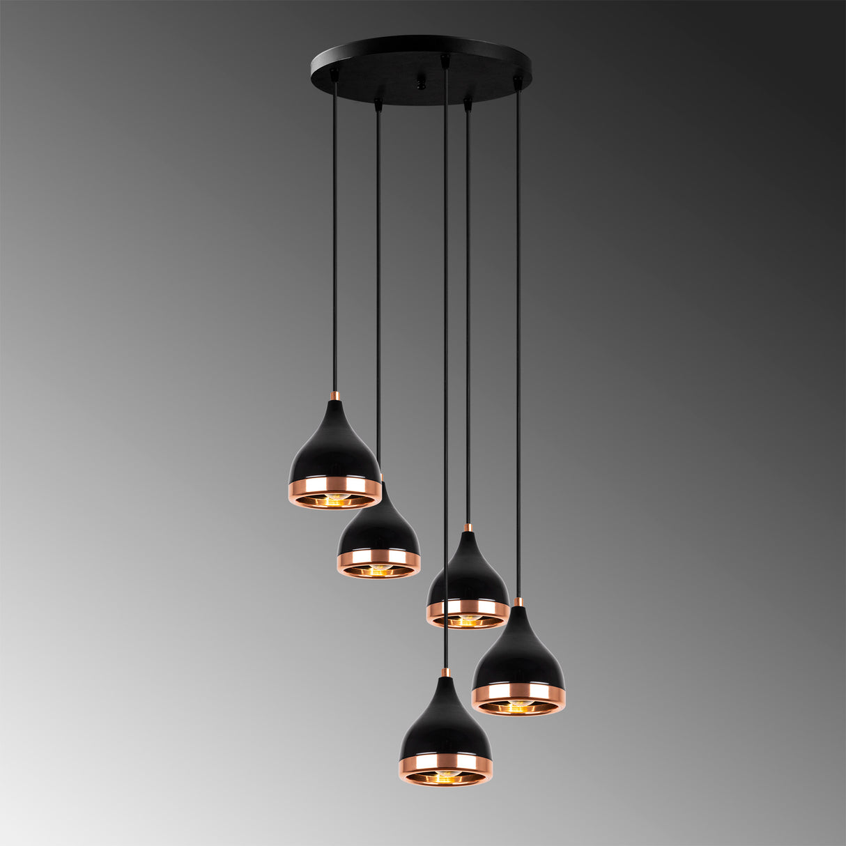 Suspension 5 lumières Échelonnée Noir Cuivre Métal Prise