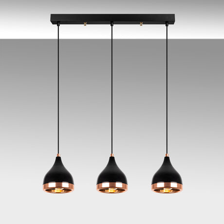 Suspension 3 lumières Noir Cuivre Métal Grip