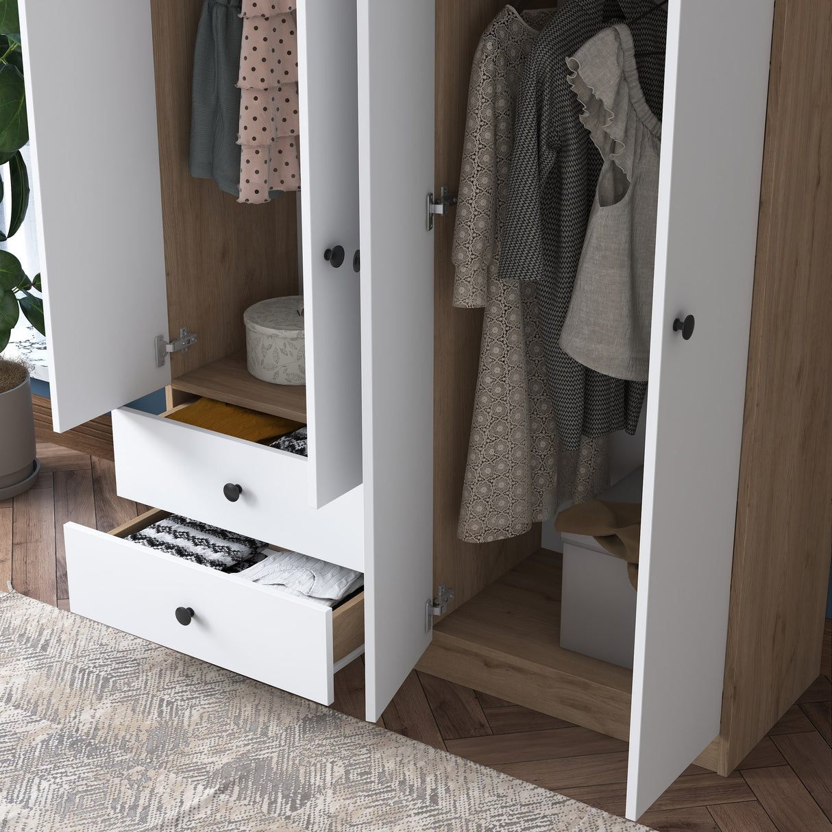 Armoire Mélamine Blanc Noyer - À suspendre et à poser - 120x170x42,5 cm - Aspen