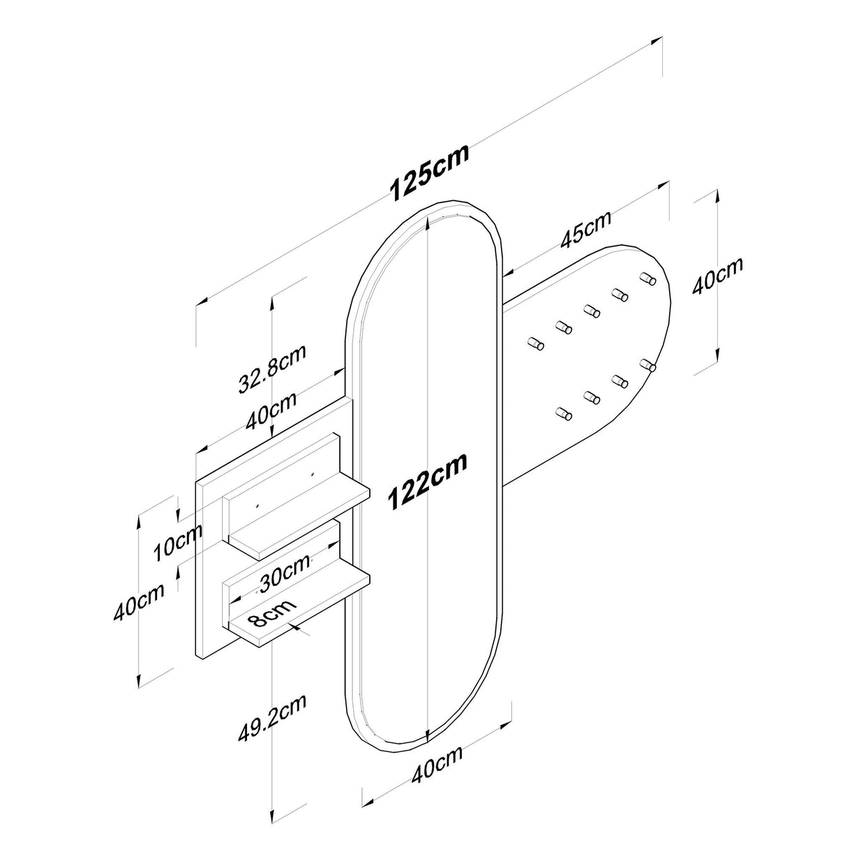Porte-manteau Blanc Mélamine 9 Crochets - Avec Miroir - Deux Étagères
