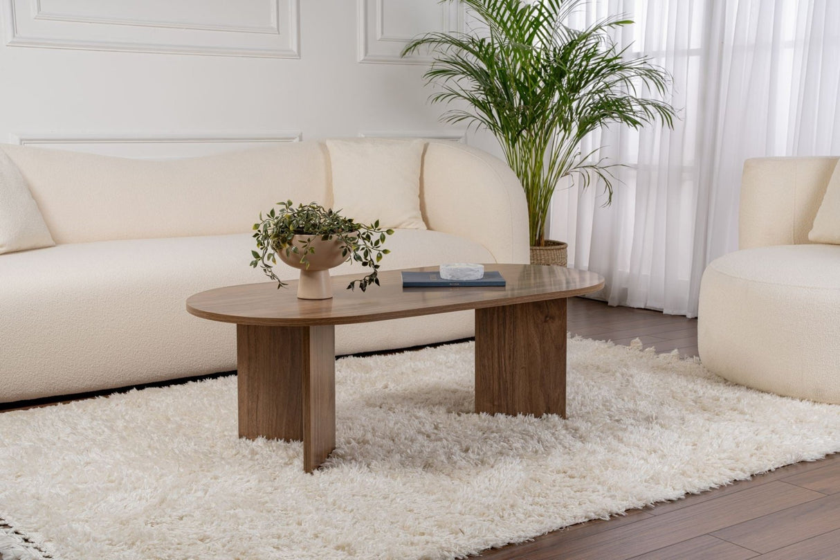 Salontafels - Ovale salontafel walnoot melamine - Japandi - 119x60 cm - Sota - Dimehouse