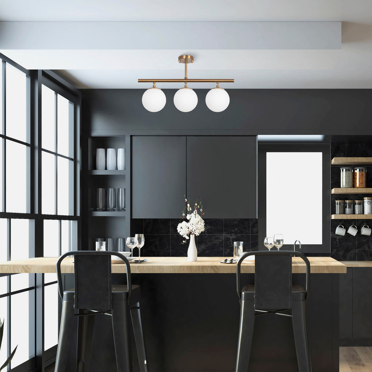 Suspension 3 lumières en métal couleur bronze