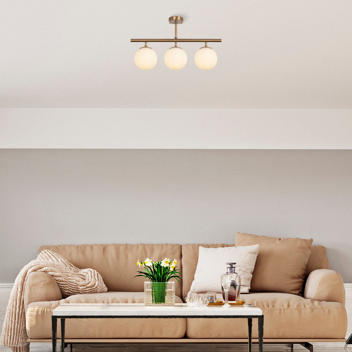 Suspension 3 lumières en métal couleur bronze